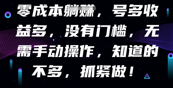 零成本全自动，号多收益多，没有门槛，无需手动-678网创