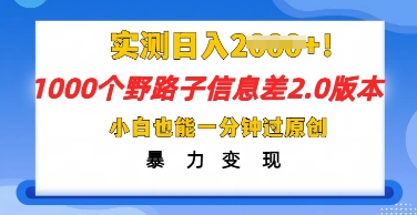 2025抖音1000个野路子信息差最新玩法，一分钟过原创，暴力变现月入几k-678网创