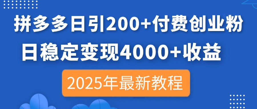 （14217期）拼多多日引200+付费创业粉，日稳定变现4000+收益，2025年最新教程-678网创