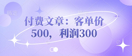付费文章：客单价500，利润300-678网创