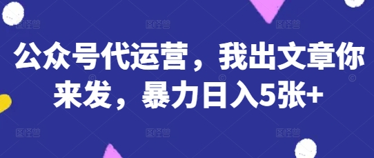 公众号代运营，我出文章你来发，暴力日入5张+【揭秘】-678网创