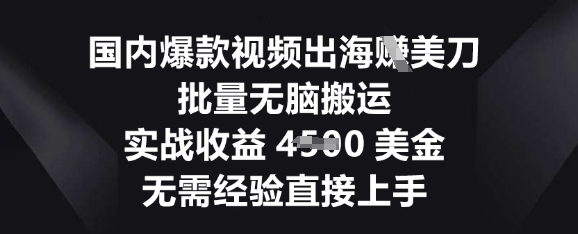 国内爆款视频出海挣美刀，批量无脑搬运，实战收益4.5k，无需经验直接上手-678网创
