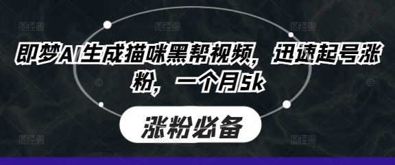 即梦AI生成猫咪黑帮视频，迅速起号涨粉，一个月5k-678网创