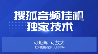 【搜狐音频挂G】独家技术，可矩阵可放大，红利期稳定月入8k【揭秘】-678网创