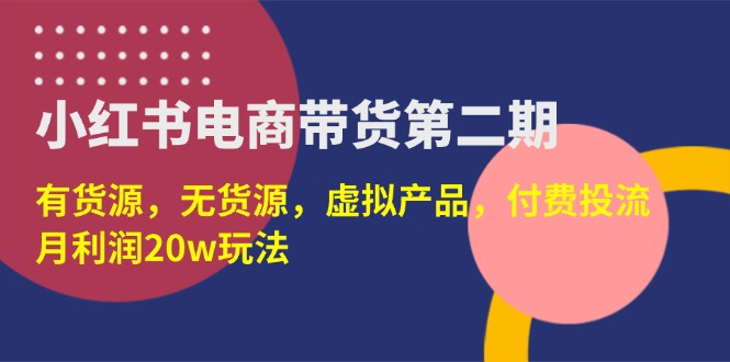 （14186期）小红书电商带货第二期，有货源，无货源，虚拟产品，付费投流，月利润20w-678网创