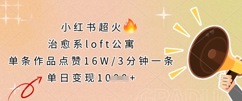 小红书超火的治愈系loft公寓，单条作品点赞16W，3分钟一条，单日变现数张-678网创